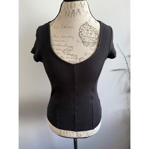 Maeve Anthropologie Black Ribbed Short Sleeve Top‎ Fitted Small